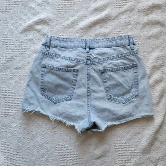 Light Denim Distressed High Rise Shorts - Picture 3 of 8